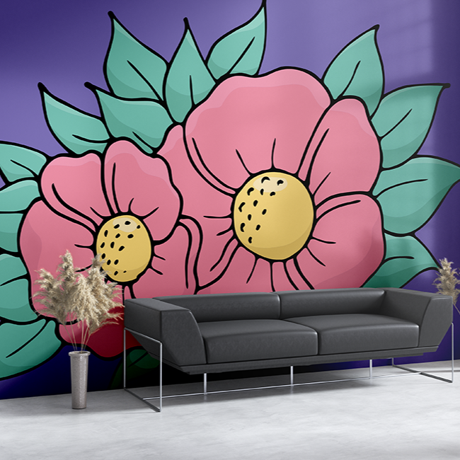 Floral Wall Mural Indoor Mockup
